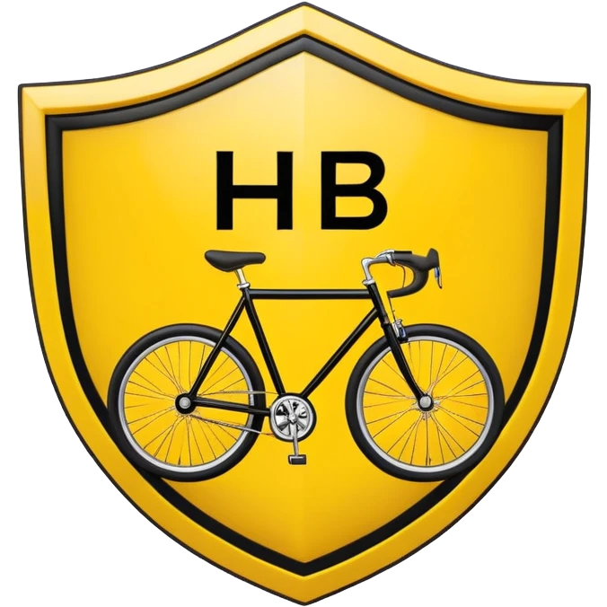 
Create a minimalistic and modern emoji-style icon based on a yellow shield logo with bold black letters “HB” in the center. The shield should have a black outline and feature a small black bicycle icon underneath the letters. Include the Persian year “۱۳۸۹” in a small font at the bottom. Keep the design clean, flat, and emoji-friendly, suitable for small-scale use on digital platforms. emoji