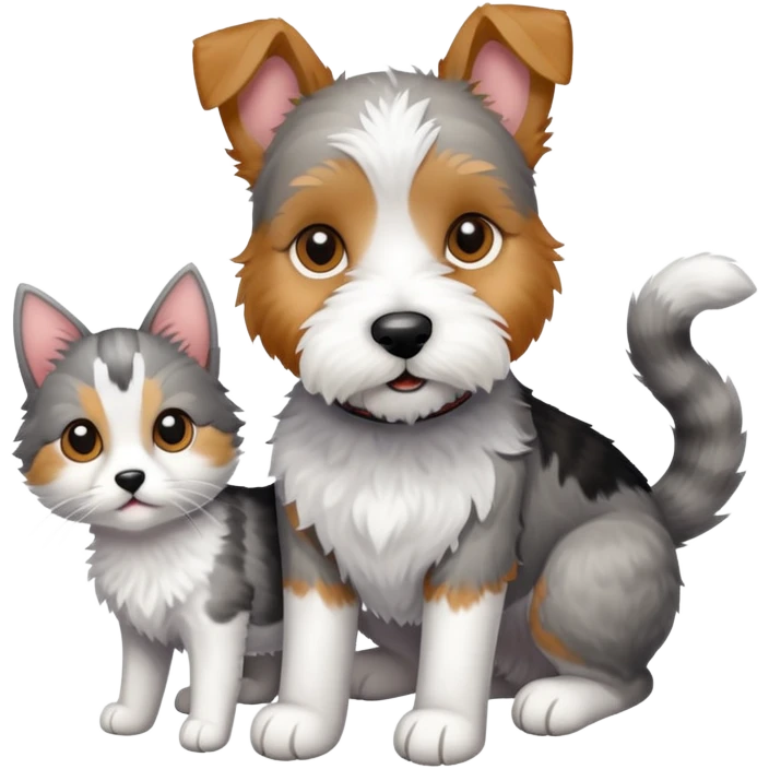 Wires fox terrier mix with gray cat emoji