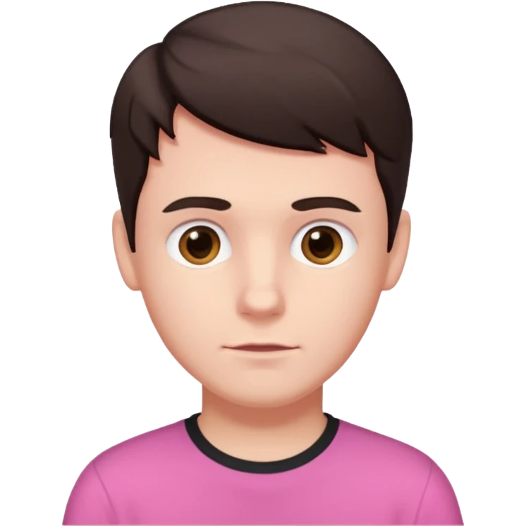 White boy with dark brown hair flipped to the side. Pink shirt.  emoji