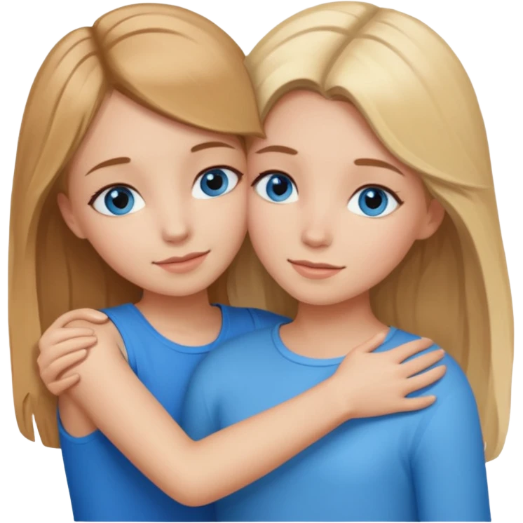 two Girls, Brown and Blonde hair, with Blue Eyes hugging emoji