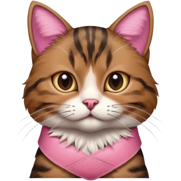 a  brown and black tabby cat, with a pink bandage on her front paw, emoji