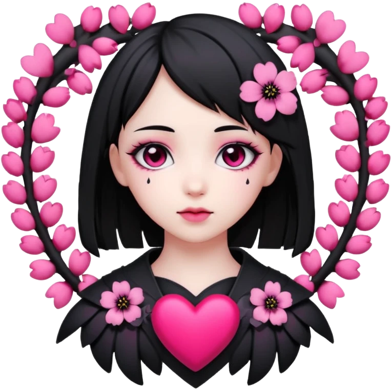 goth sakura heart, heart made of black sakura petals with pink accents emoji