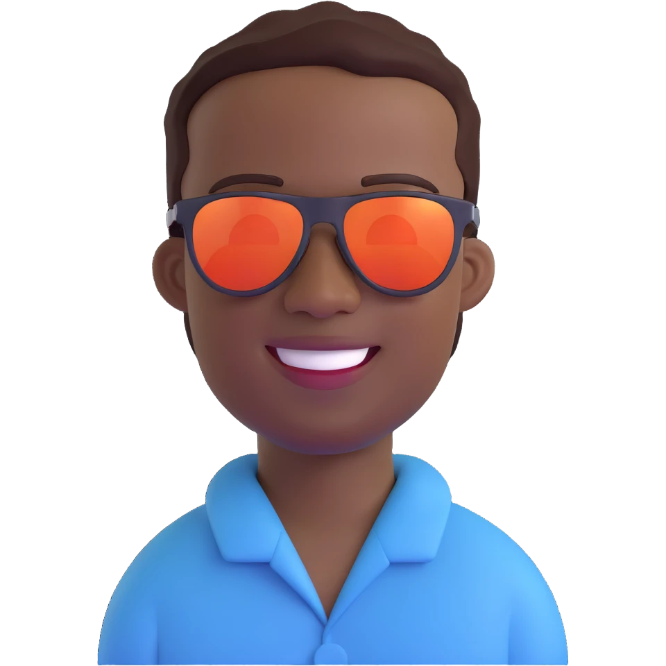 portrait of a black man with sunglasses, smiling, modern style, minimal background emoji