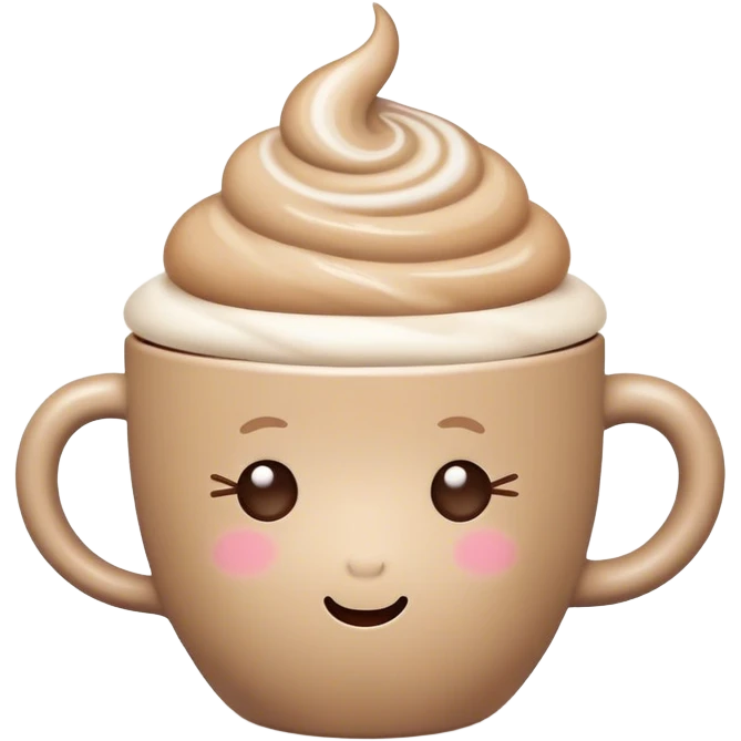 Cute Kawaii Coffee Cup, cozy and warm, a tiny swirl of steam shaped like a heart, round chubby face with a sleepy but content expression, soft pastel brown and cream colors, perfect morning vibes! emoji
