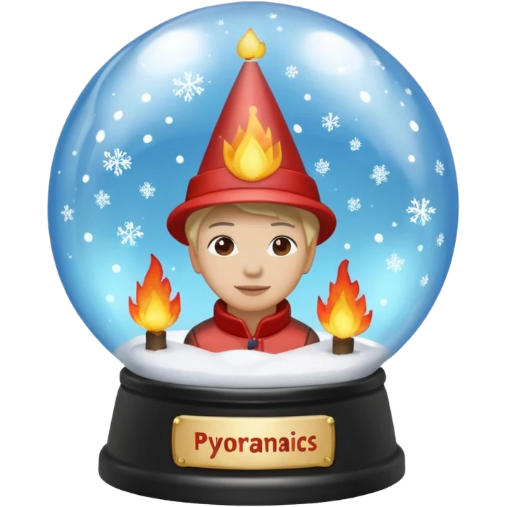 Can you make snow globes  cooperative with fire and have the text pyromaniacs  emoji