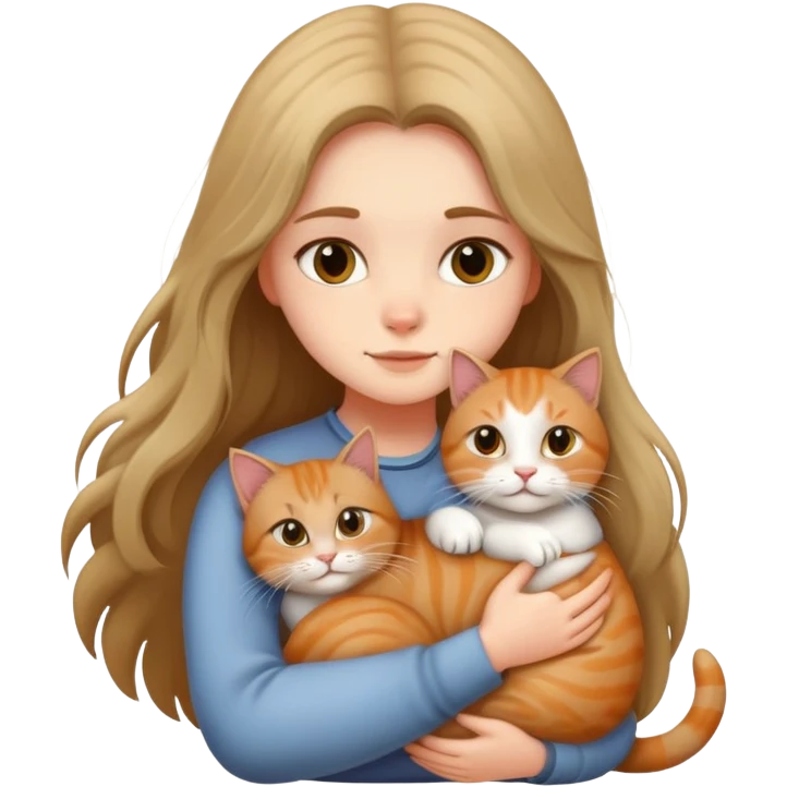 A long-haired girl hugs a British   cat tightly emoji