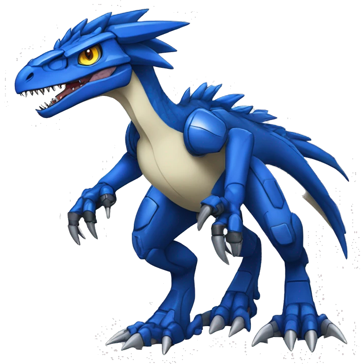  Edgy Blue Digimon-Fakemon-Velociraptor-Dragon-Mecha full body emoji