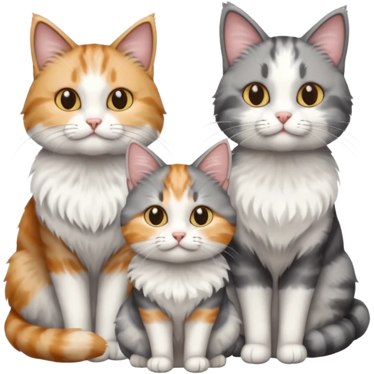 a very fluffy grey and white cat sitting with 2 other cats emoji