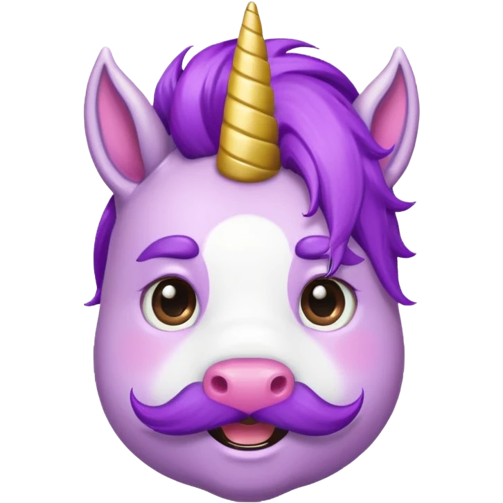 unicorn face with big thick mustache cute and purple haired mohawk emoji