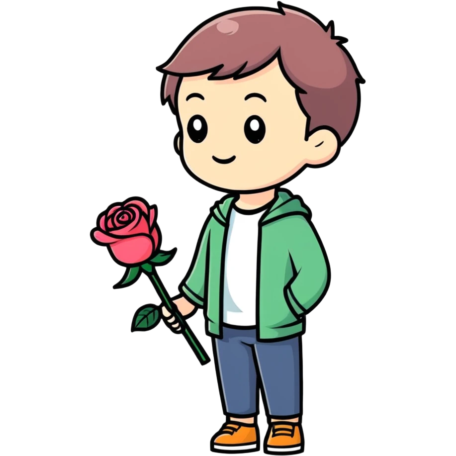 A boy with rose emoji