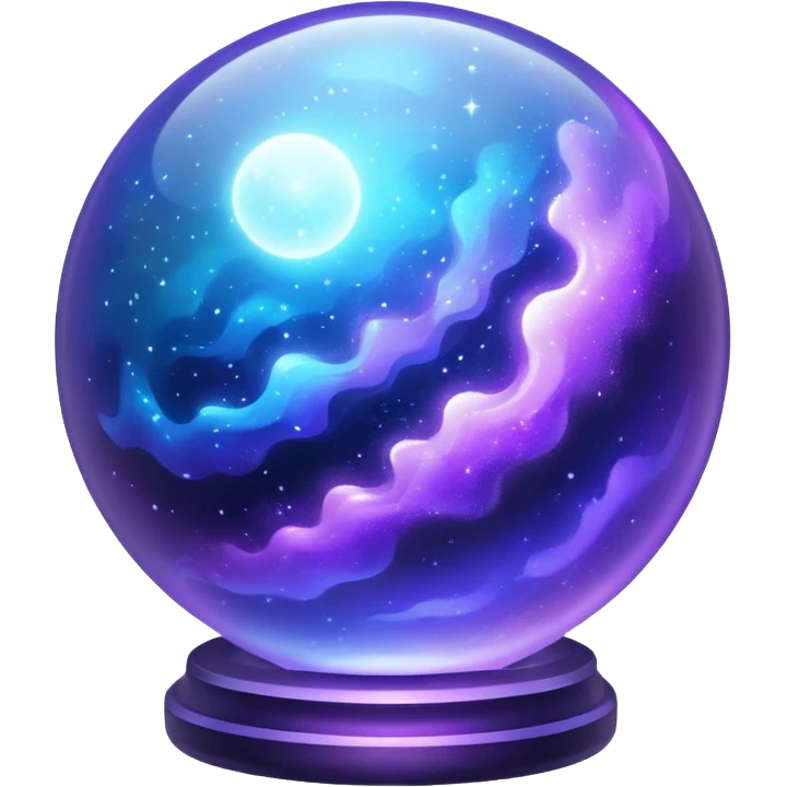 a magical glass sphere filled with flaoted purple and blue dust, glowing, 3d emoji