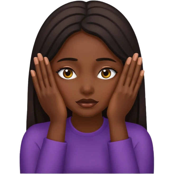 dark skin woman covering her face with her hands but her eyes pocking through emoji