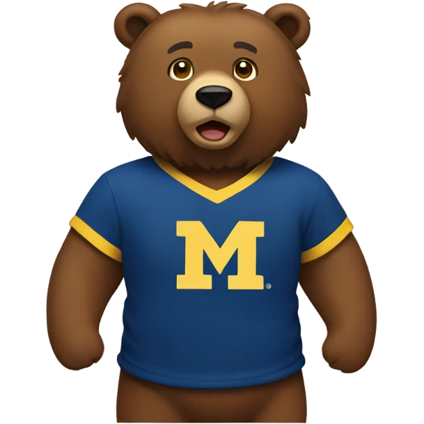 A brown bear wearing a yellow and blue University of Michigan shirt  emoji