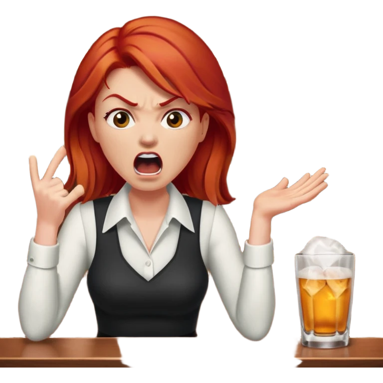 A raid haired woman yelling at a bartender emoji
