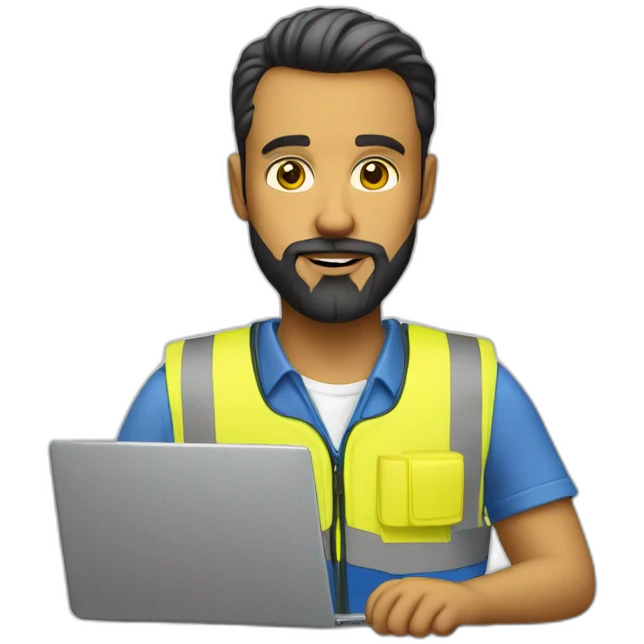Ikea manager blue eyes beard with laptop and yellow security vest emoji