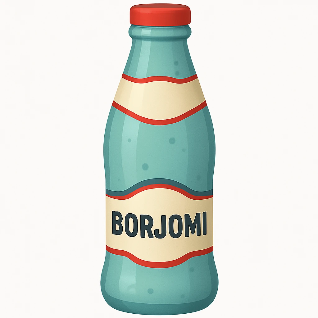 Borjomi water bottle emoji with a different label, variation 2 emoji