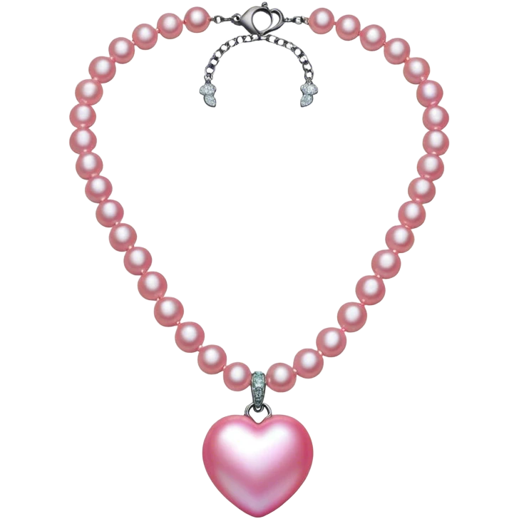 large bright pink pearl necklace with small heart in middle emoji