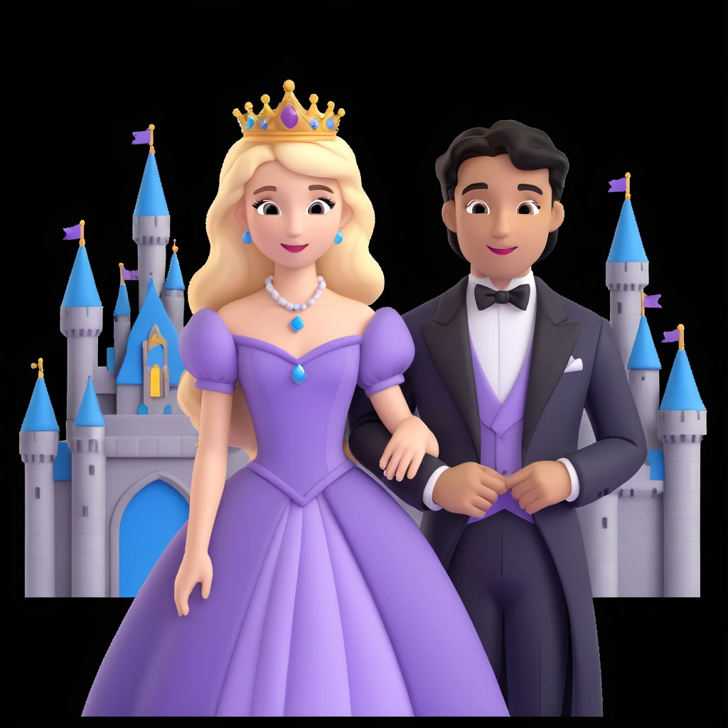prince and princess Disney dress close up photo in castle background emoji