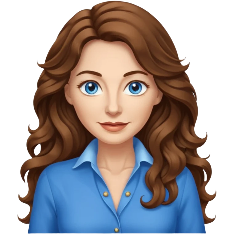 Extra Long wavy hair, brown hair, blue eyes Caucasian, age 50, sexy clothes, boobies emoji