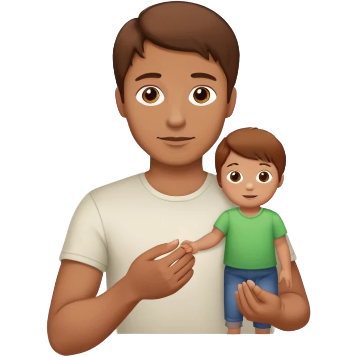 A man with brown hair holding a small child by the hand, the child has reddish-brown hair emoji