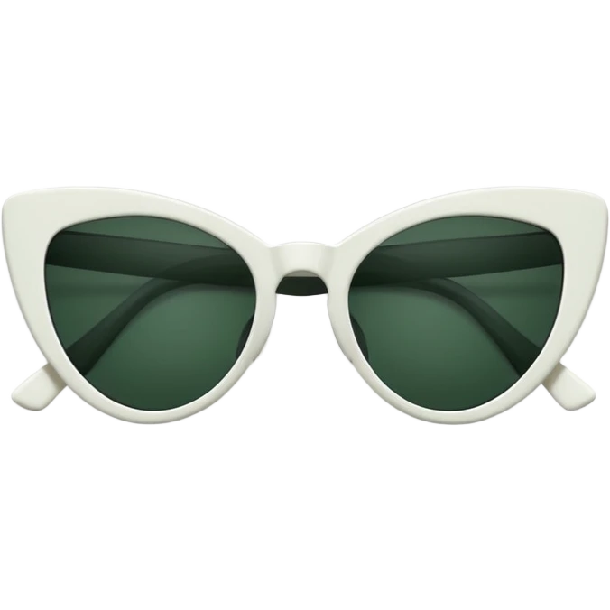 cat eye shaped sunglasses with white frame and dark green lenses, folded sideways, top view, emoji style emoji