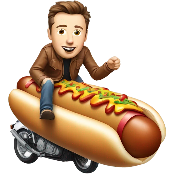 Elon musk riding a hot dog emoji