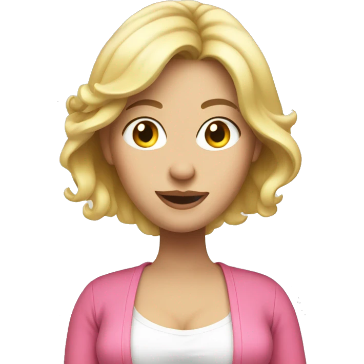 pregnant blonde with open belly, white top and pink cardigan emoji