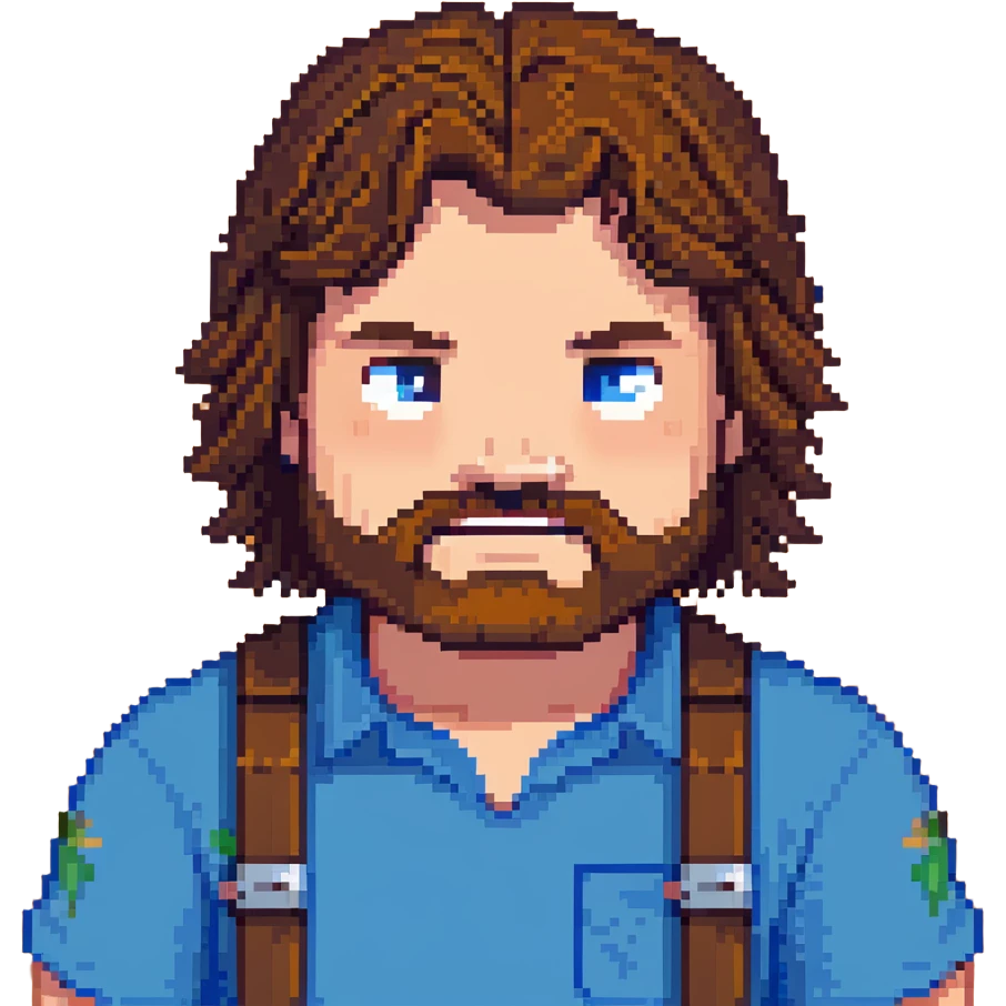 Jack Black as Minecraft Steve portrait, just face and shoulders, blocky character with brown hair, beard, and blue shirt emoji