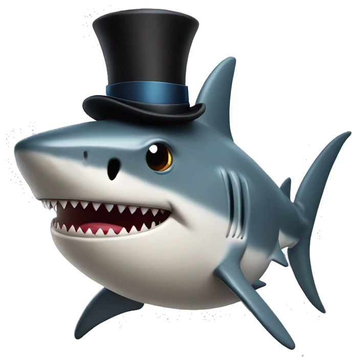 Shark with a top hat with stars around his head looking beat up emoji