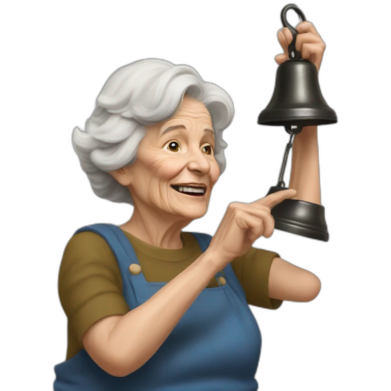 Hyperrealist Old woman touch a big bells emoji
