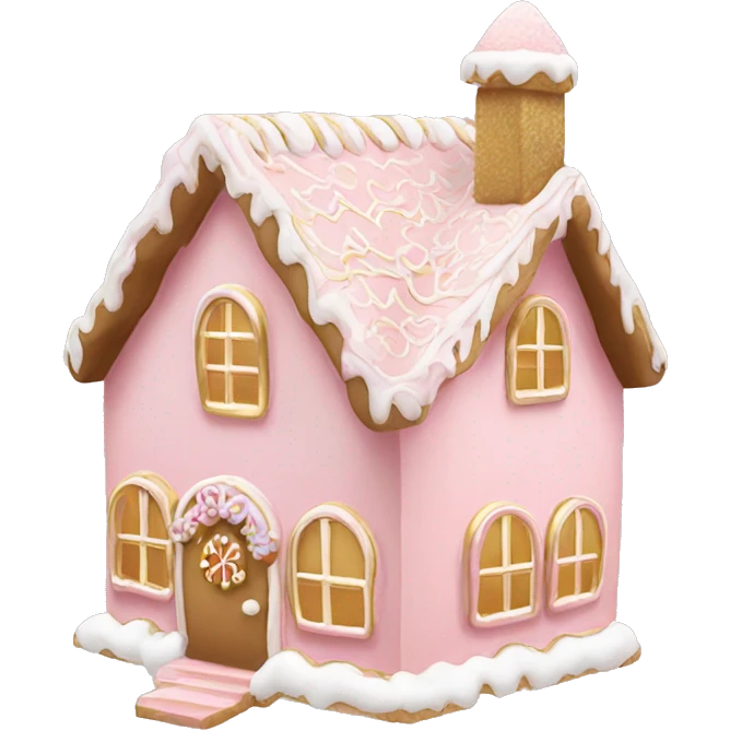 light pink and gold and white gingerbread house emoji
