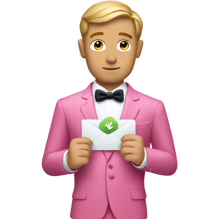 james bond in pink suit carrying an email icon. It's very important for James Bond to carry email emoji