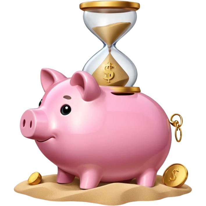 A piggy bank with a coin and an hourglass ⏳ beside it, symbolizing saving over time for retirement. emoji