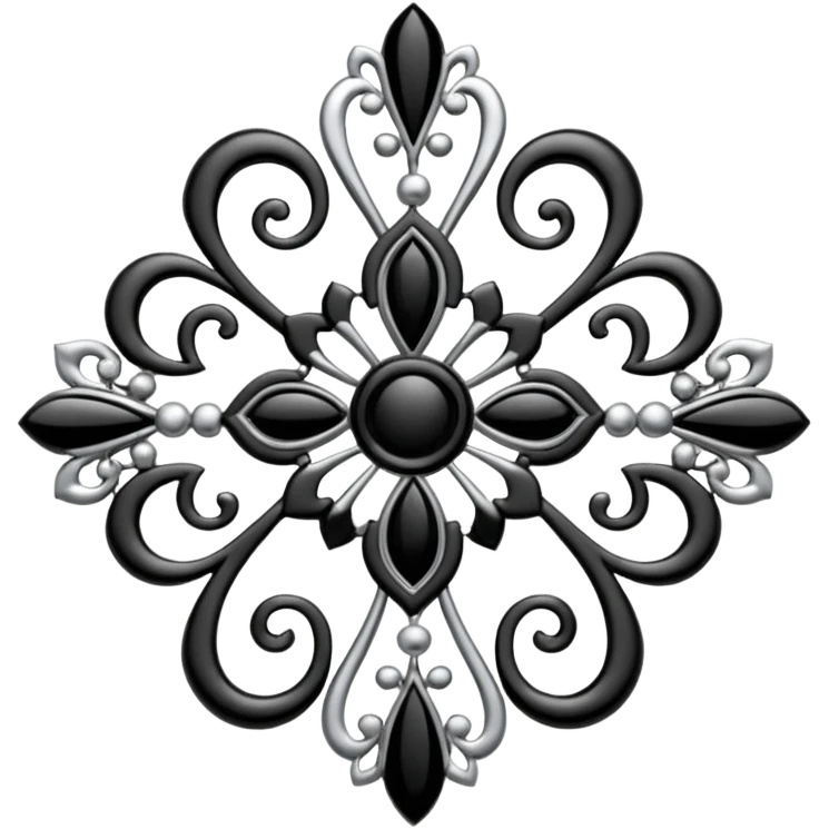 Black and silver filigree broach design, 3D, extremely detailed design emoji