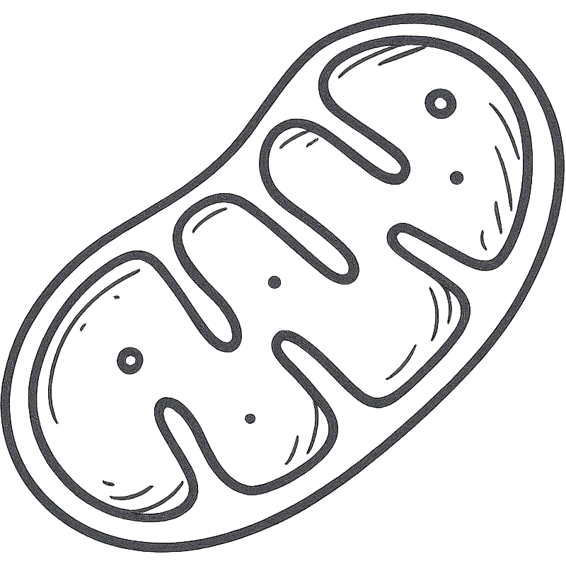 mitochondrion, mitochondrial biogenesis, step 4, pen drawing schematic style on white paper, isolated on white background emoji
