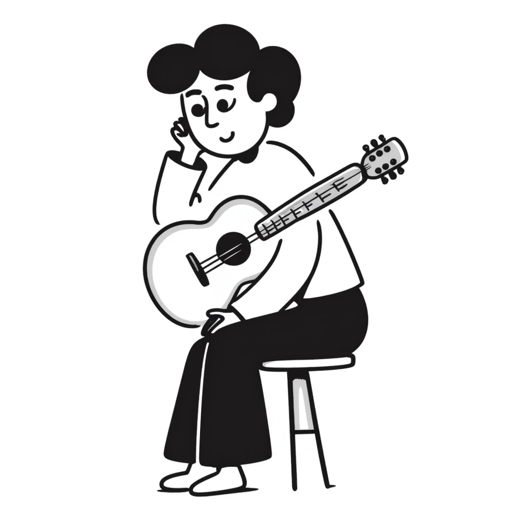 sad musician with guitar looking up thoughtfully emoji