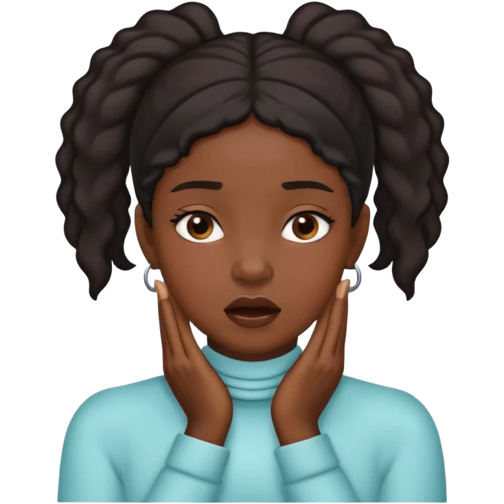 Black girl with both hands on her throat ￼ emoji