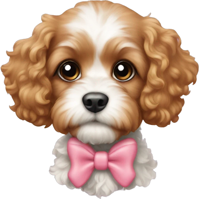 Cavapoo puppy wearing bow emoji