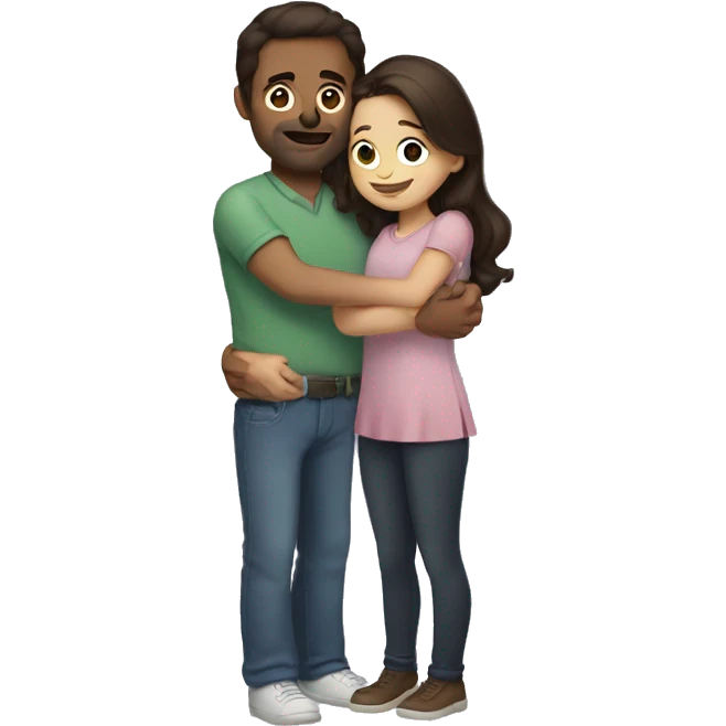 brunette girl hugging brunette dad emoji