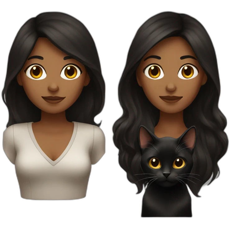 woman brown skin long dark hair with black cat emoji