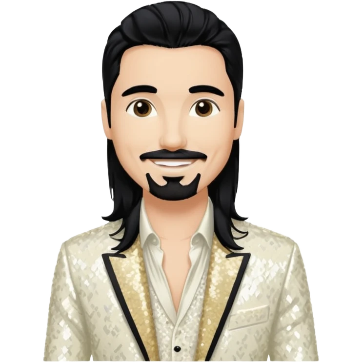 Kevin Richardson from Backstreet Boys with long black hair, ivory sequin outfit emoji