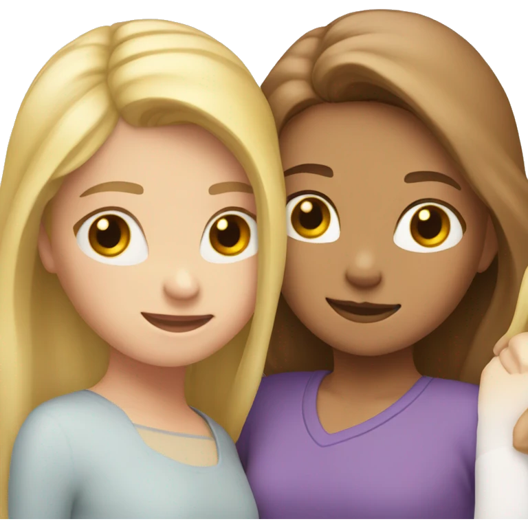 sisters hugging, one blond hair and one brown hair  emoji