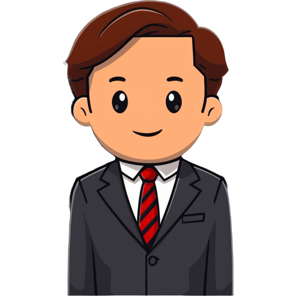 man with combed light brown hair wearing a suit with black horizontal stripes and a red tie emoji