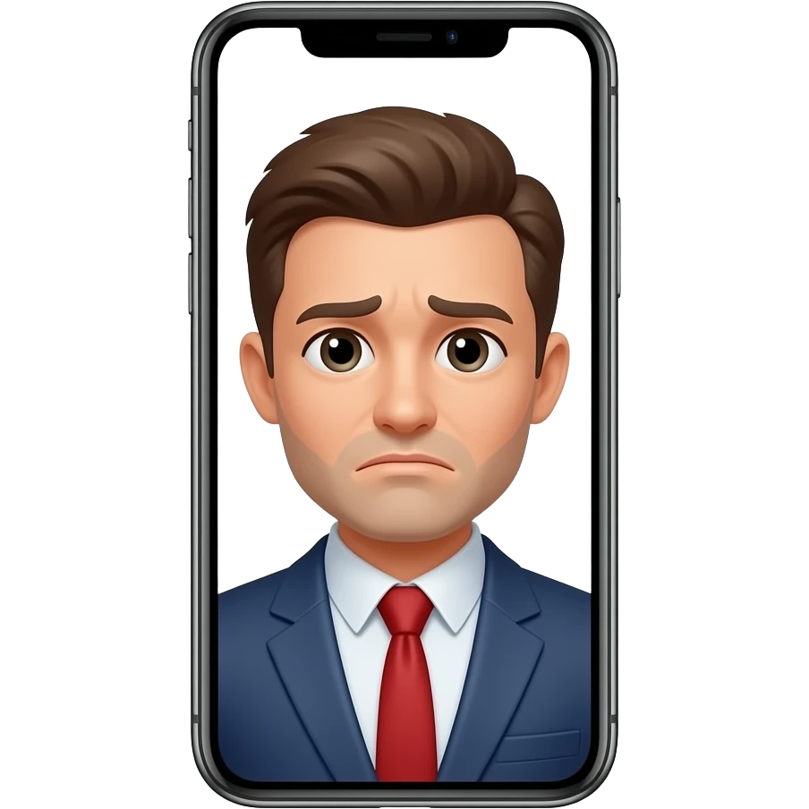 man unhappy reflection in phone screen emoji