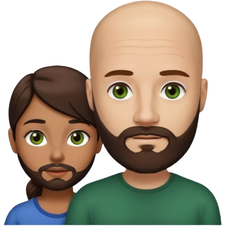 Man beard bald white dark green eyes, woman medium hair brown brown eyed latina  emoji
