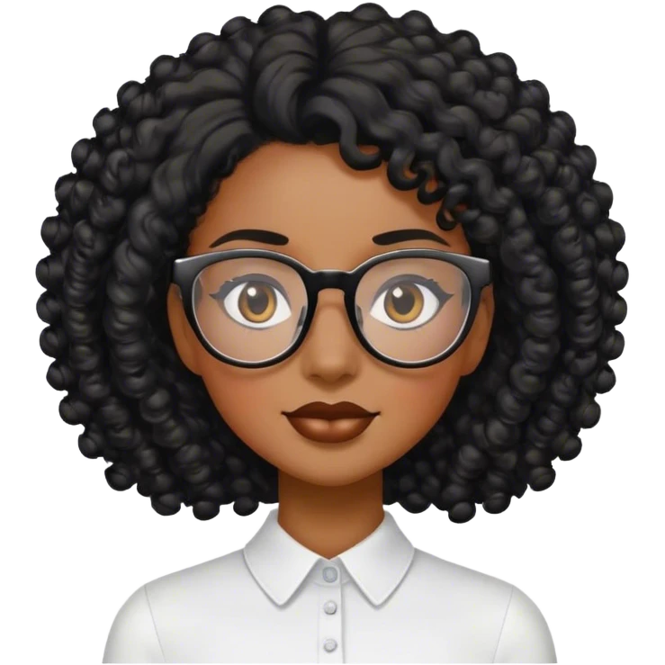 A black woman with square glasses and curly black hair emoji