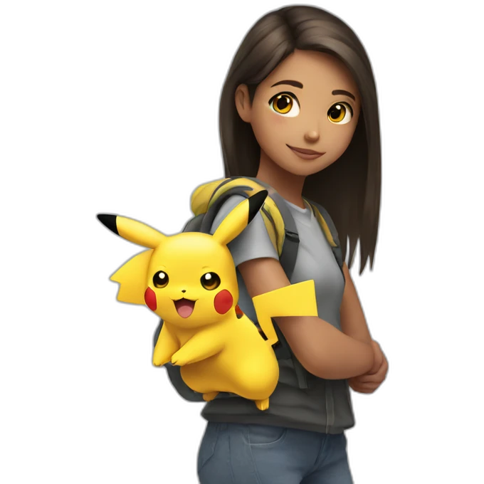 girl carrying pikachu on shoulder emoji