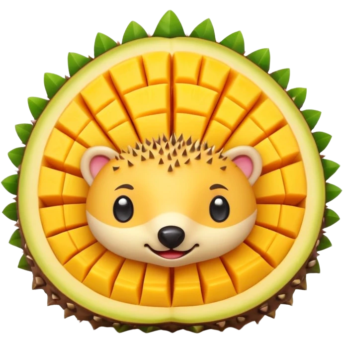 cute emoji-style mango, sliced in hedgehog pattern, flat design, colorful, minimal shading, high resolution emoji