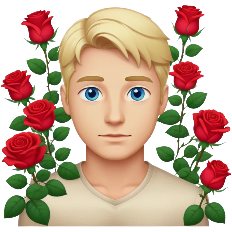 Blonde man with blue eyes and roses emoji