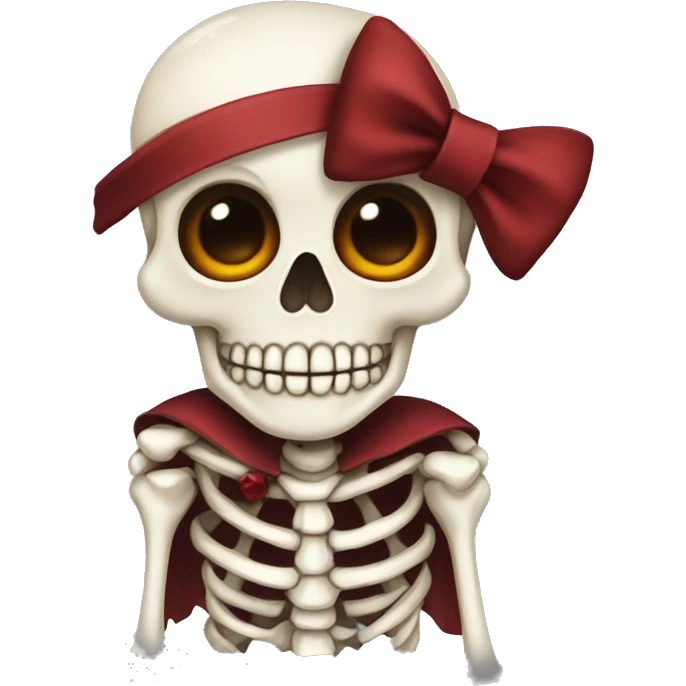 Cute skeleton w dark red bow on head emoji